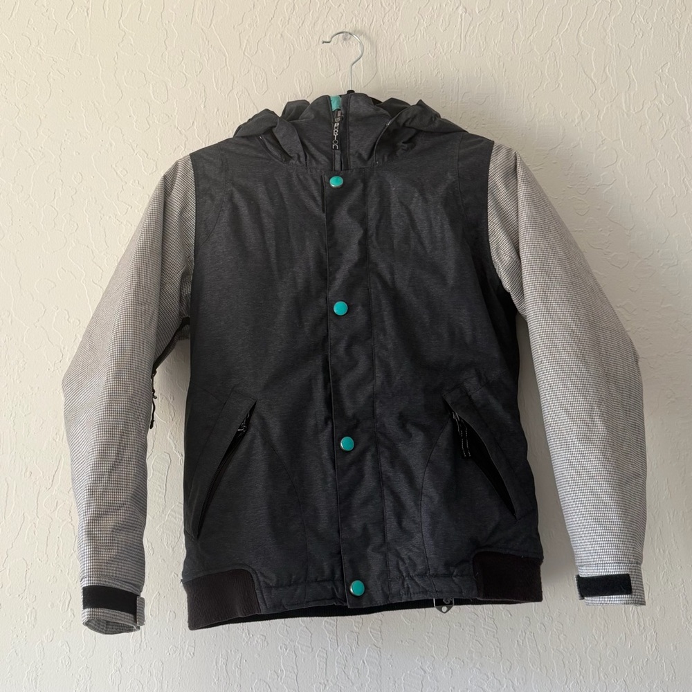 Burton Girls Snow Jacket with Grey and Black Hooded Jacket with Teal Accents